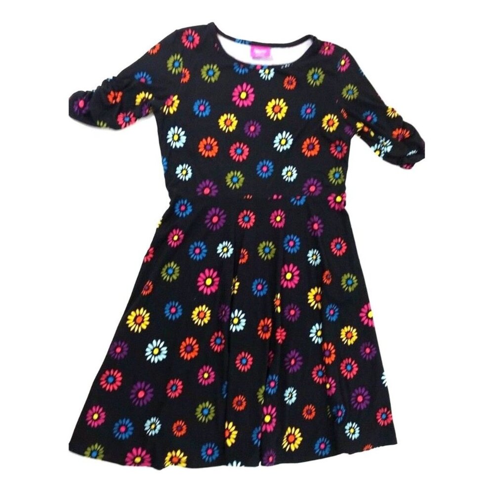 Dream Works Trolls Black Floral Skater Dress Womens Juniors Size Large